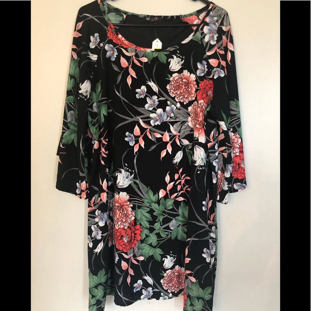 FLORAL SHEATH DRESS BELL SLEEVE PULLOVER